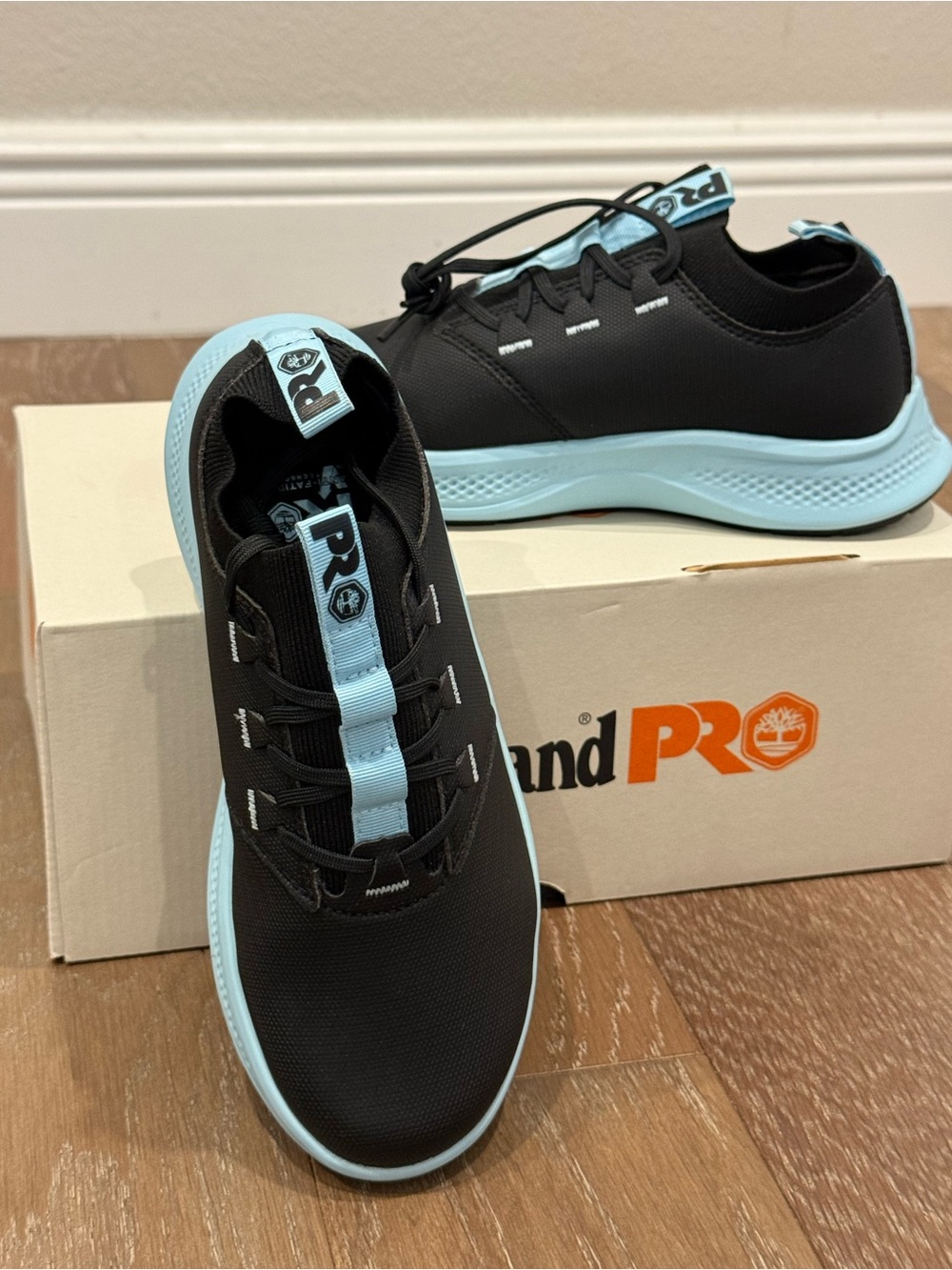 Timberland PRO Black and Light Blue Solace Soft Max Slipon Sneakers